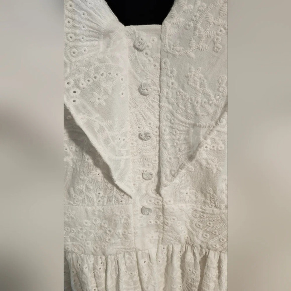 Cremieux Dress Women's Size 8 White Eyelet Ruffle Summer Preppy Midi Scallop Hem - Picture 3 of 9